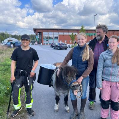 Søppelplukking med hest. 
